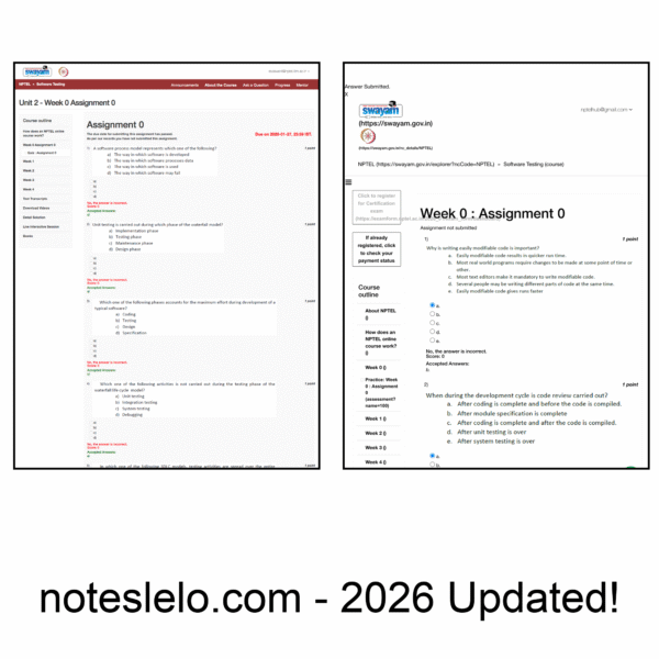 Software Testing (4 Weeks) NPTEL Question Bank