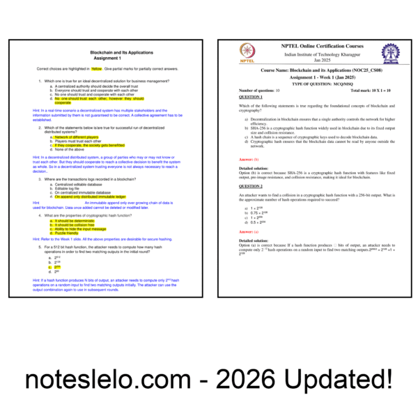 Blockchain and its Applications NPTEL Question Bank