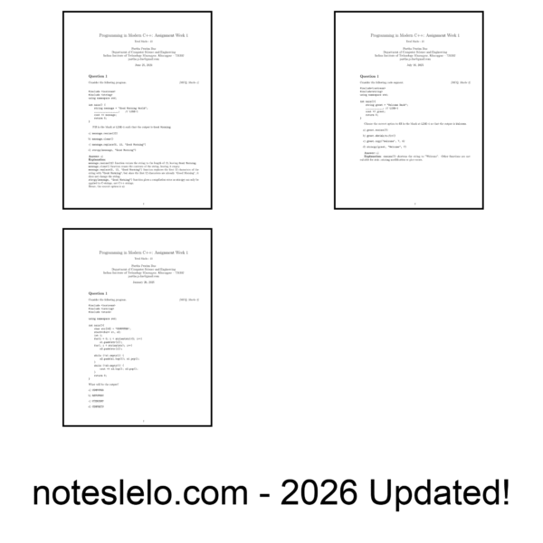 Programming in Modern C++ NPTEL Question Bank