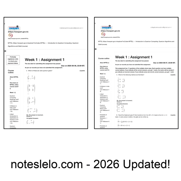 Introduction to Quantum Computing: Quantum Algorithms and Qiskit NPTEL Question Bank