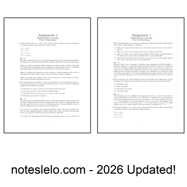 Reinforcement Learning NPTEL Question Bank