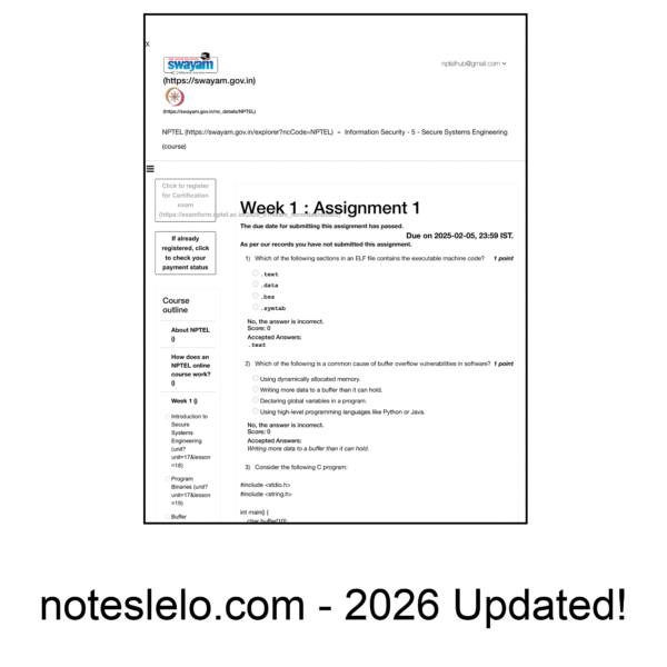 Information Security - 5 - Secure Systems Engineering NPTEL Question Bank