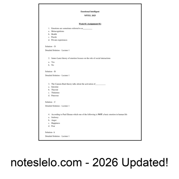Emotional Intelligence NPTEL Question Bank