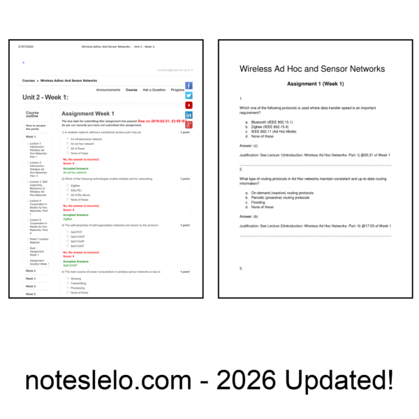 Wireless Ad Hoc and Sensor Networks NPTEL Question Bank