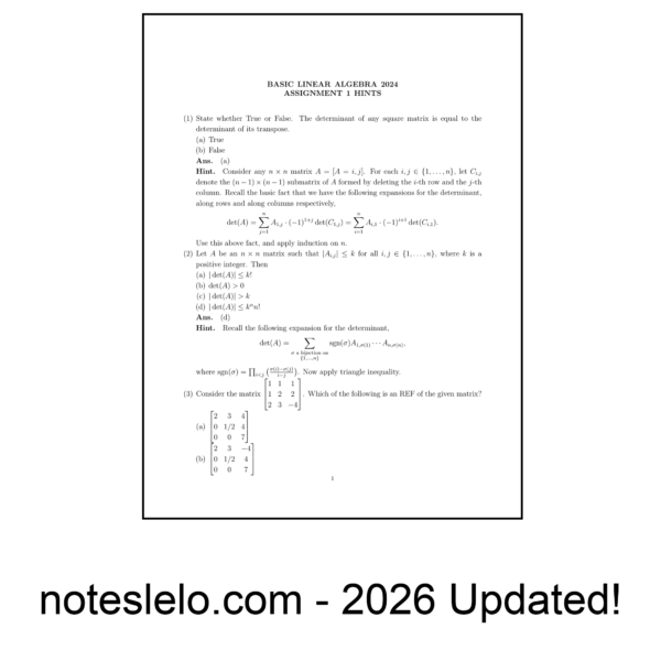 Basic Linear Algebra NPTEL Question Bank