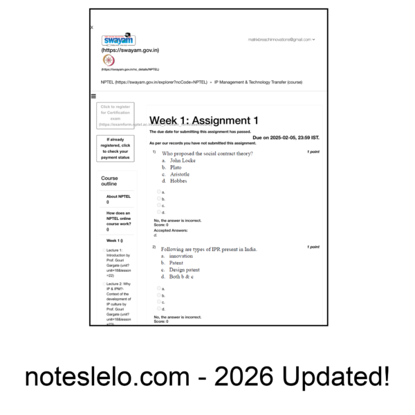 IP Management & Technology Transfer NPTEL Question Bank