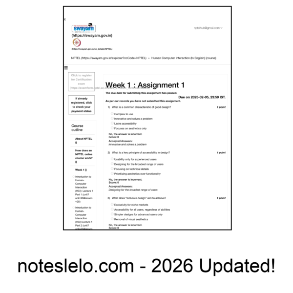 Human Computer Interaction (In English) NPTEL Question Bank