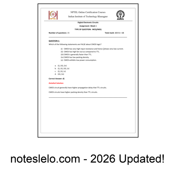 Digital Electronic Circuits NPTEL Question Bank