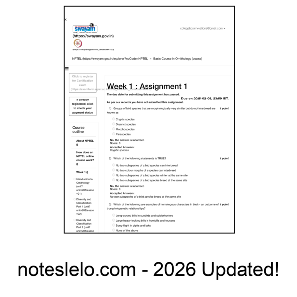 Basic Course in Ornithology NPTEL Question Bank